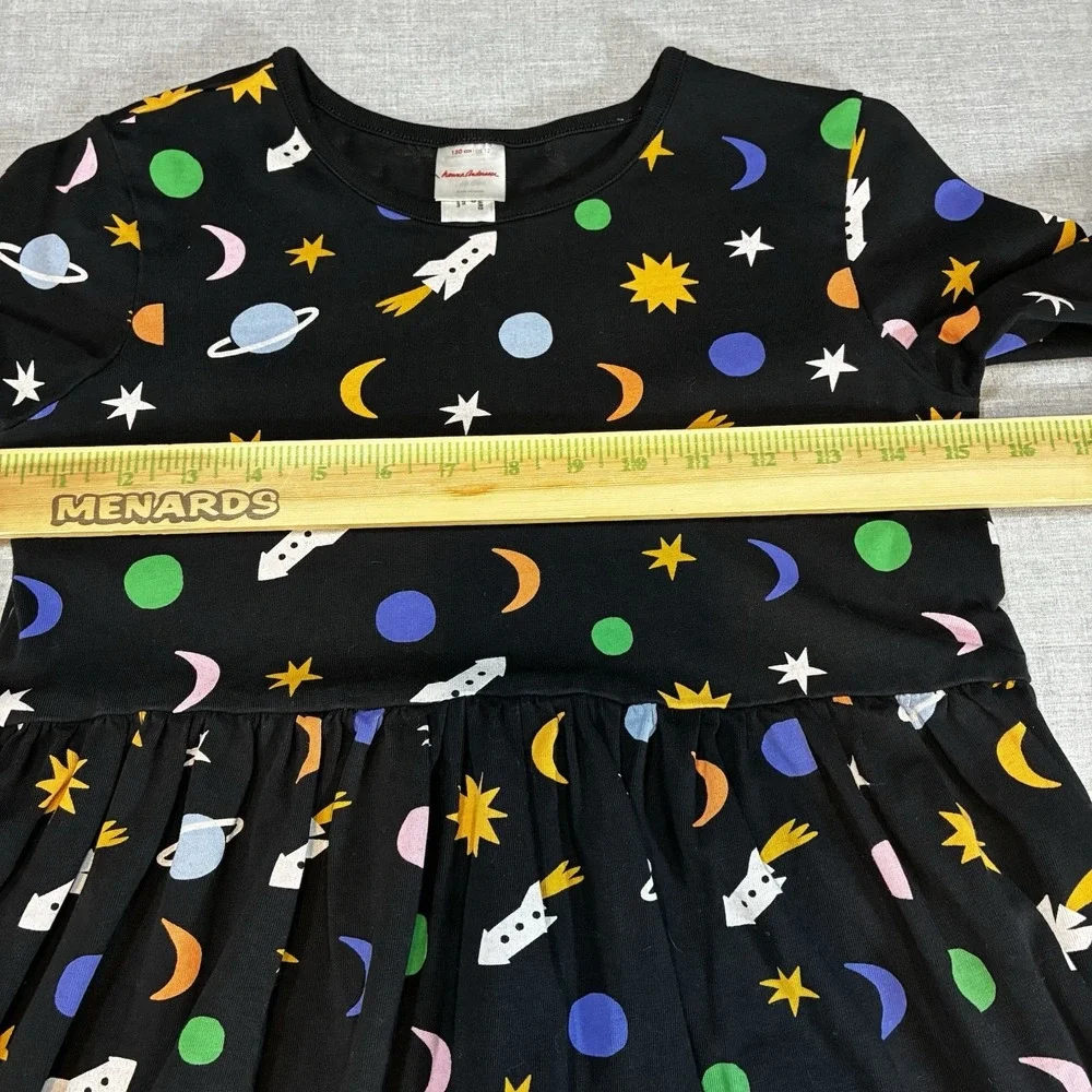 Hanna Andersson Black Space Twirl Dress Rocket, Planets, Stars Girls size 12